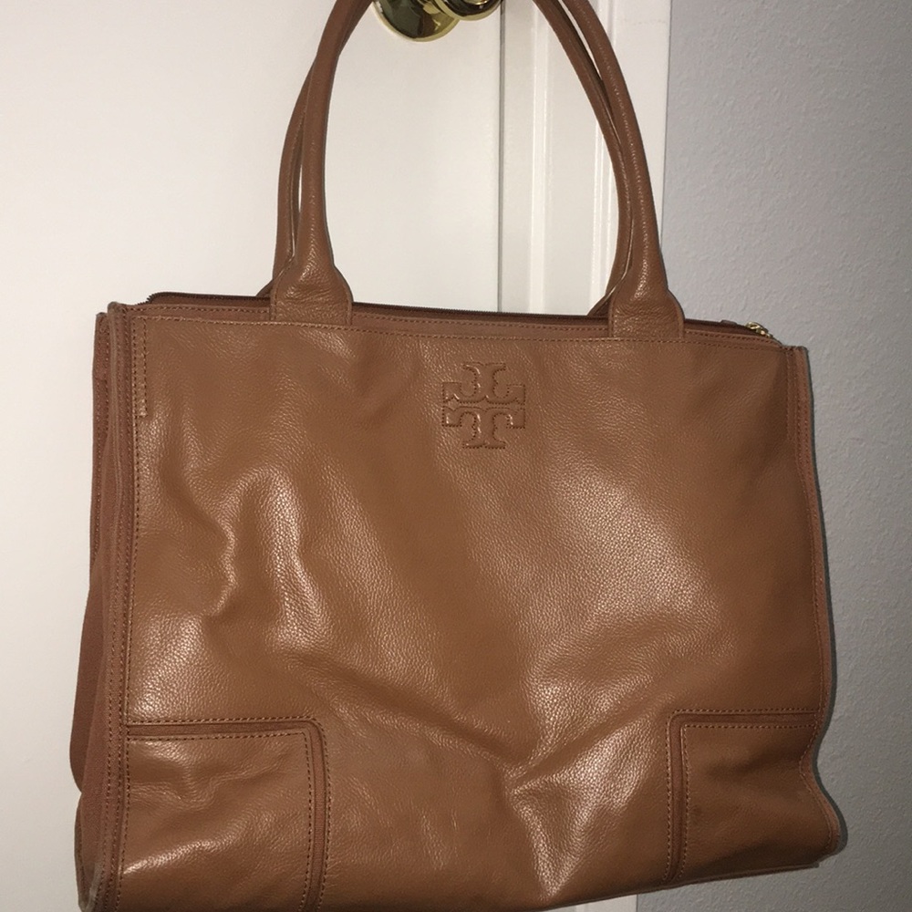 Tory Burch Ella Canvas Brown Leather Tote